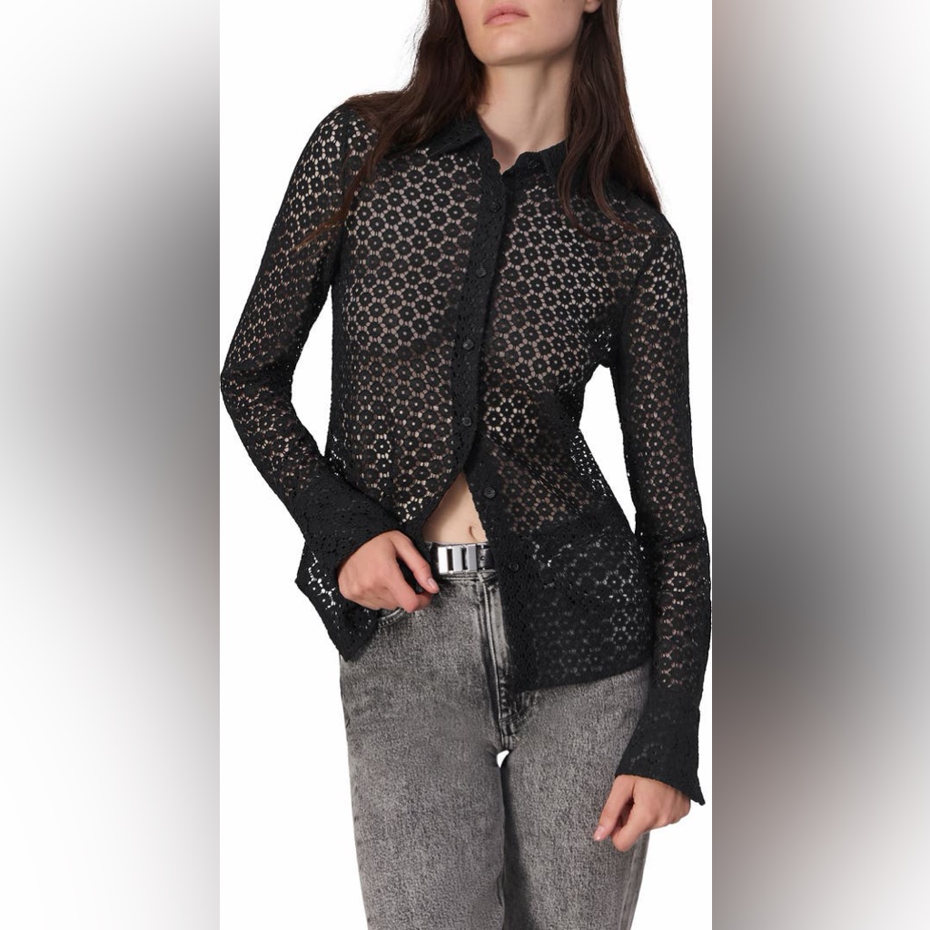 Rag & Bone Black Yvette Lace Button-Up Shirt Sz. 4